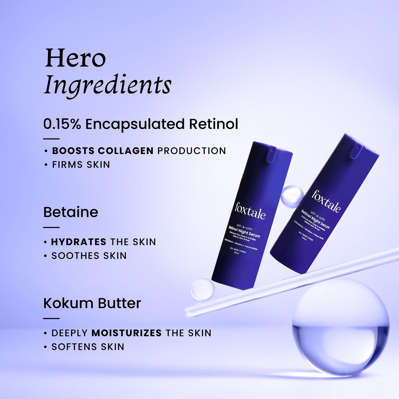 FoxTale - (Pack Of 2) 0.15% Beginner Friendly Retinol Night Serum|Anti-Aging Night Cream|Reduces Fine Lines And Wrinkles|No Purging|For Younger-Looking Skin|Men&Women|All Skin Types - 30 Ml