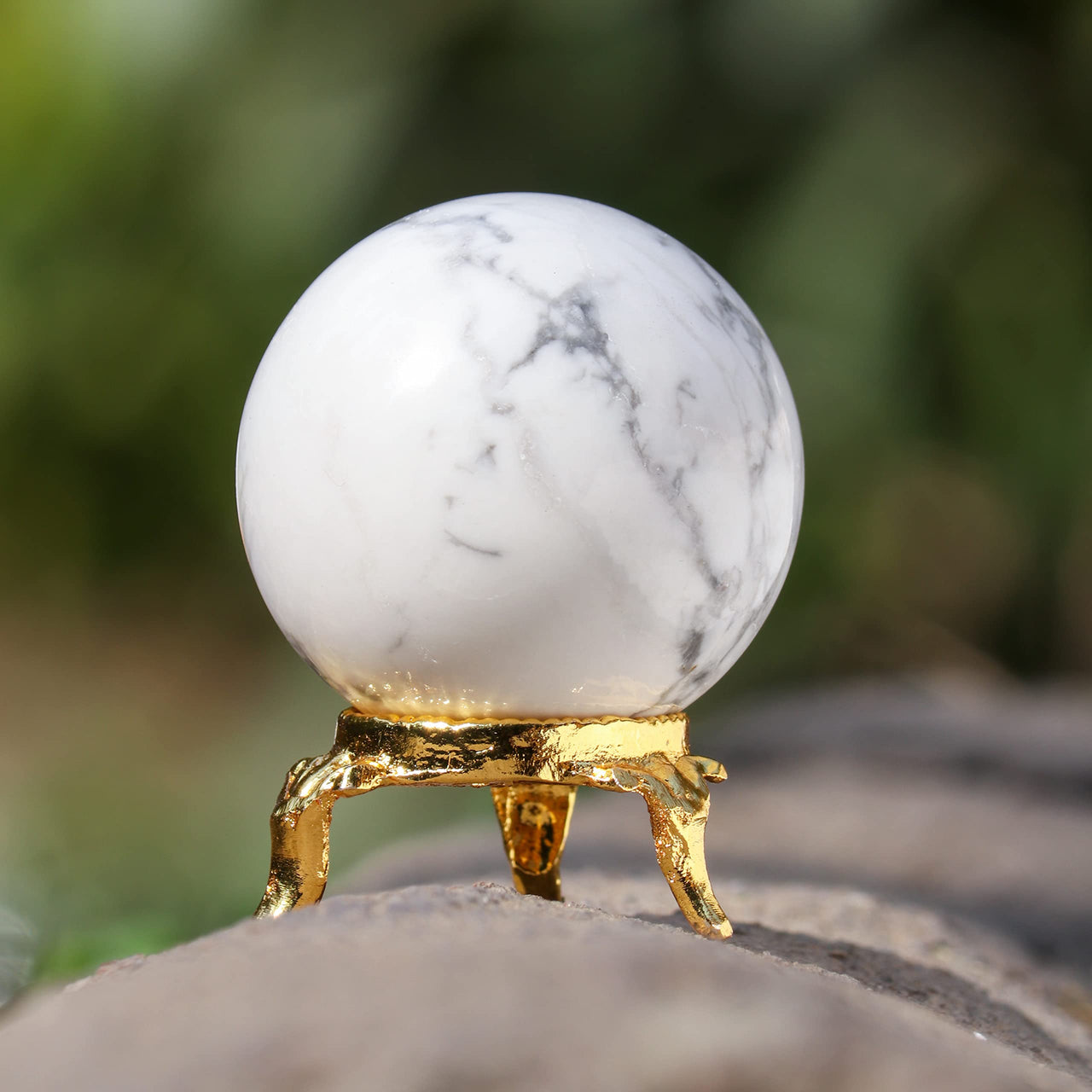 Howlite | Crystal Sphere Ball | Gemstone Ball with Stand | Natural Gemstone for Healing Crystals | Crystal Balls for Witchcraft | Chakra Balancing | Spiritual Gift Home Decor | Size :- 40-50 mm Howlite Crystal Ball