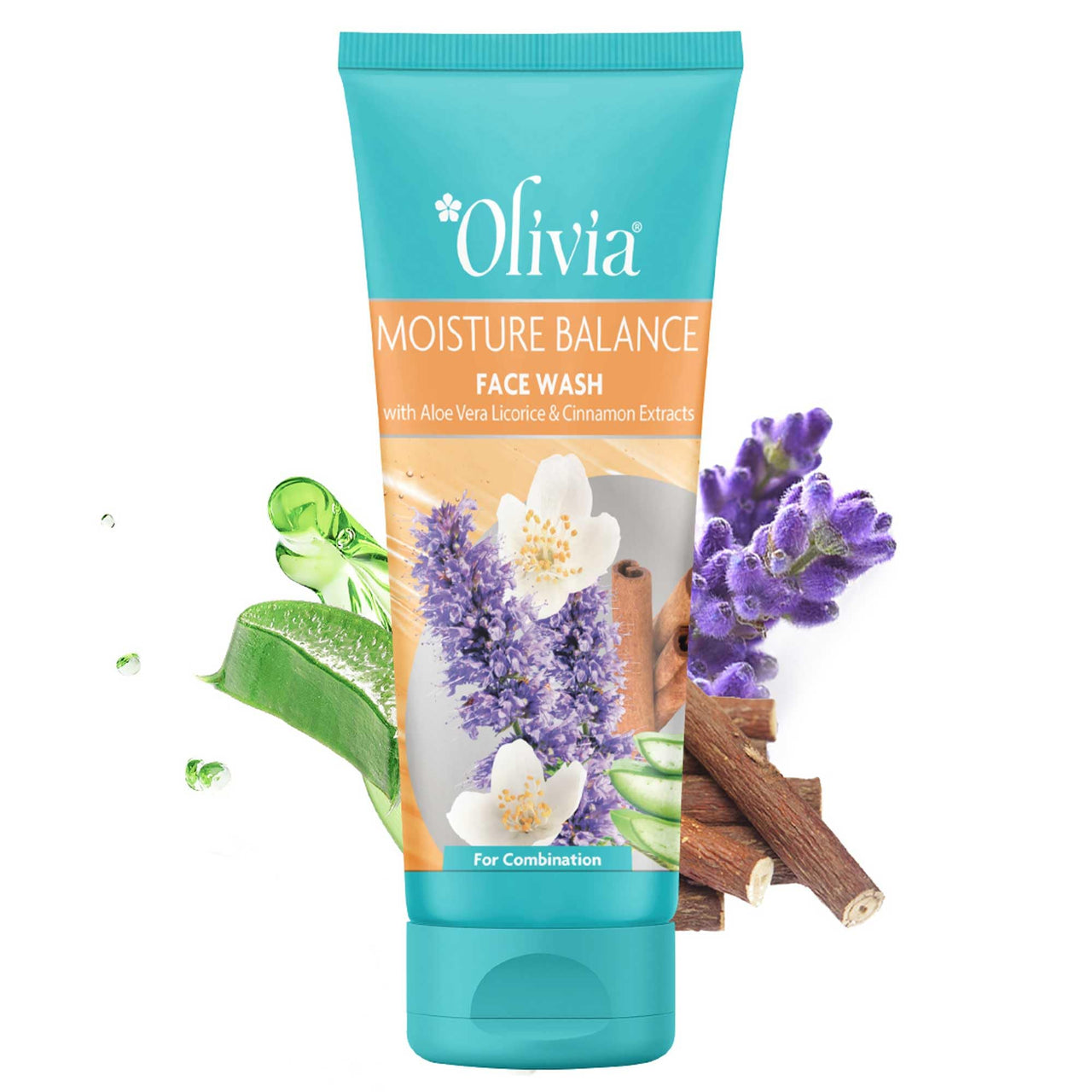 Olivia Moisture Balance Face Wash With Aloe Vera Licorice And Cinnamon Extracts | Gentle Skin Cleanser For Dry To Normal, Sensitive Skin | Hydrating Face Wash, Paraben Free - 100Ml