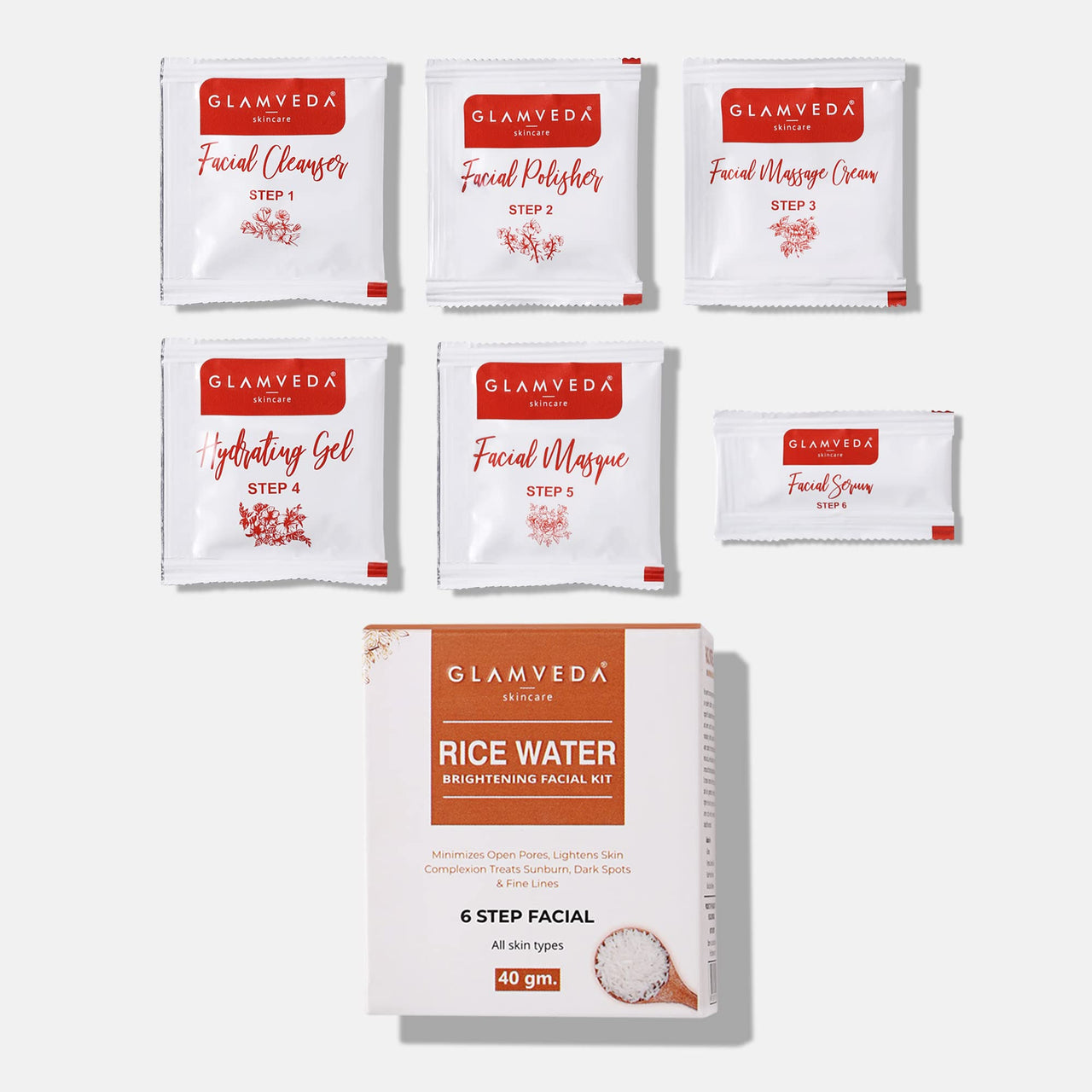 Glamveda Red Wine Advance Anti Ageing And Rice Water Brightening Facial Kit | 80 gm
