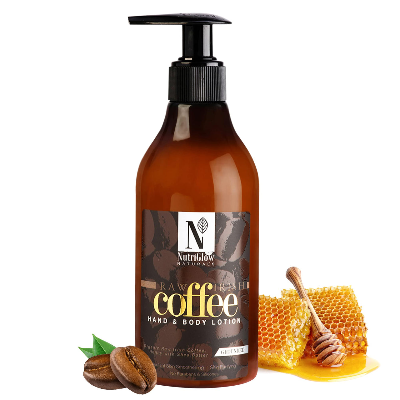 Nutriglow NATURAL'S Raw Irish Coffee Hand and Body Lotion With Honey & Shea Butter For Instant Skin Smoothening, Skin Purifying, No Sulphate & Silicones, 300ml