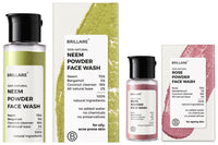 Brillare Neem Face Wash | for Acne & Pimples | with Bergamot for Clear Skin| 30g & Brillare Rose Face Wash | Anti Ageing Skin | Sandalwood & Coconut Face Wash for Hydration| 15g Combo