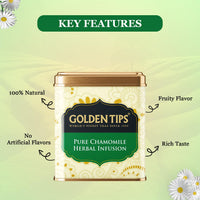 Golden Tips Chamomile Herbal Infusion Tea, Calming & Aromatic Loose Leaf Herbal Tea in Elegant Tin Can, Perfect for Relaxation & Well-Being (75 Gram - 37 Cups)