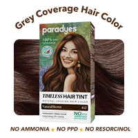 Paradyes Natural Brown Timeless Hair Tint, Permanent Crème Hair Colour for Natural-Looking Results, Complete Grey Coverage, Long-Lasting Formula Free from PPD, Ammonia, & Resorcinol, 4.0