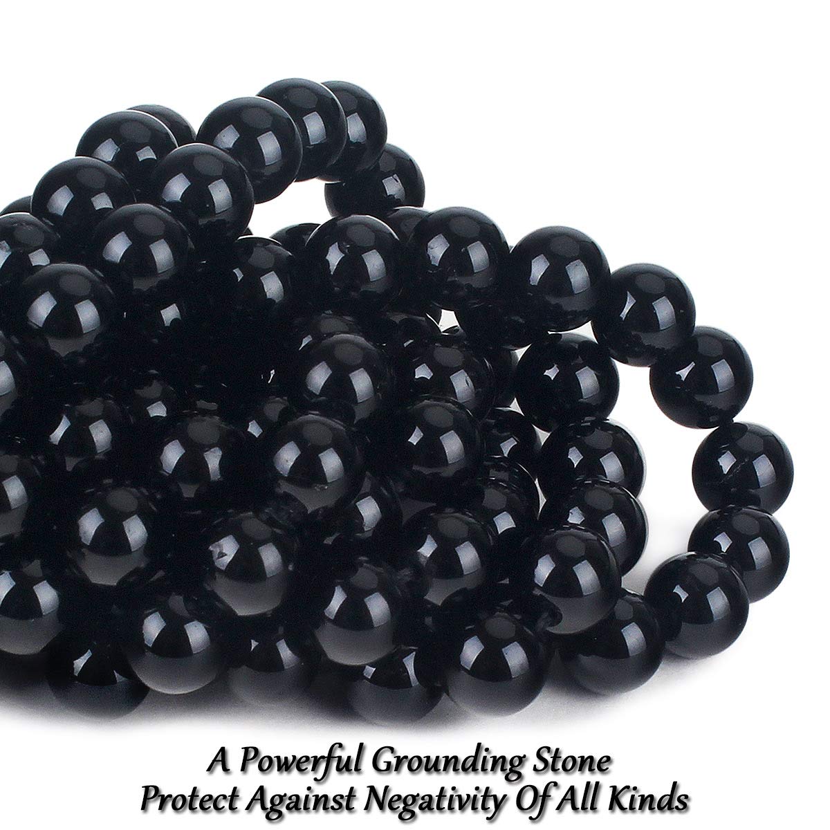 38PCS Natural 10MM Healing Gemstone, Black Tourmaline Energy Stone Round Loose Beads, Semi-Precious Crystal Beads with Free Elastic String for Jewelry Making DIY