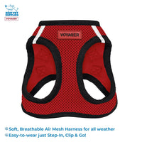 Voyager Step-in Air All Weather Mesh Harness and Reflective Dog 5 ft Leash Combo with Neoprene Handle, for Small, Medium and Large Breed Puppies by Best Pet Supplies - Red/Black Trim, XXX-Small Harness Leash Bundle (Red/Black Trim)
