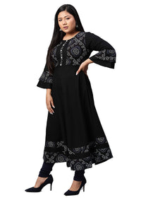 Yash Gallery Women's  Cotton Slub Bandhej Printed Anarkali Kurta for Women