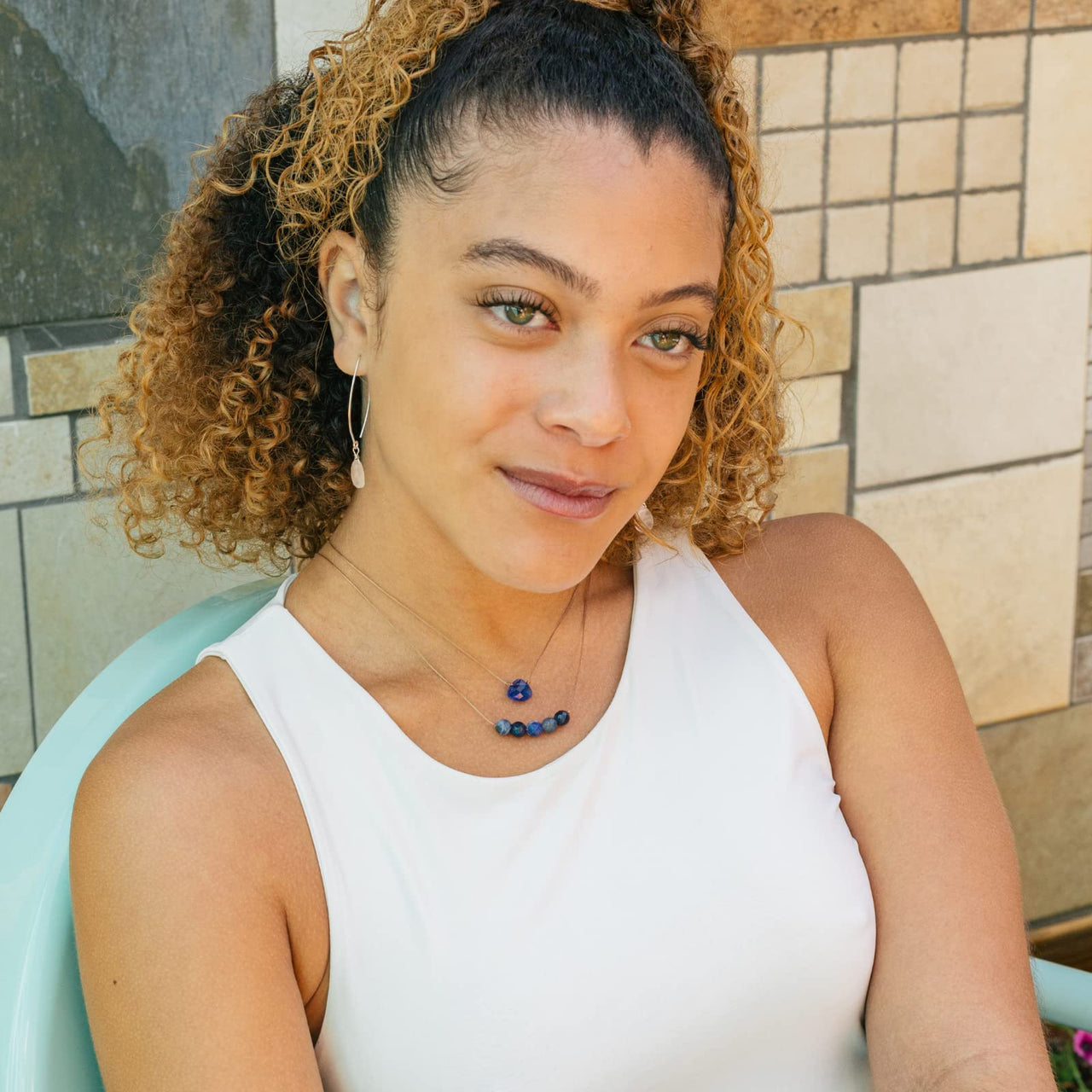 SoulKu Soul Shine Handmade Necklace, Empowering Jewelry With Healing Crystal, Inspirational Jewelry For Women, Mom & Sister, 2" Extender With Lobster Clasp, 16" Nylon Cord (Azure Blue, Inspiration)