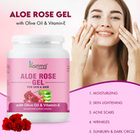 KAZIMA Aloe Rose Gel for Face and Body, 500gm | with Olive, Vitamin E and Pure Aloe Vera for Soothing, Hydrating, and Moisturizing | Aloe Rose Soothing Gel for Senstitive & Irritated Skin
