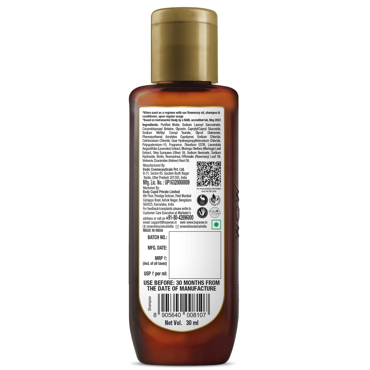 WOW Skin Science Rosemary & Biotin Hair Growth Shampoo | Fights Hair Fall | Grows New Hair | Prevents Breakage & Split Ends | Adds Shine to Dull Hair | 30ml