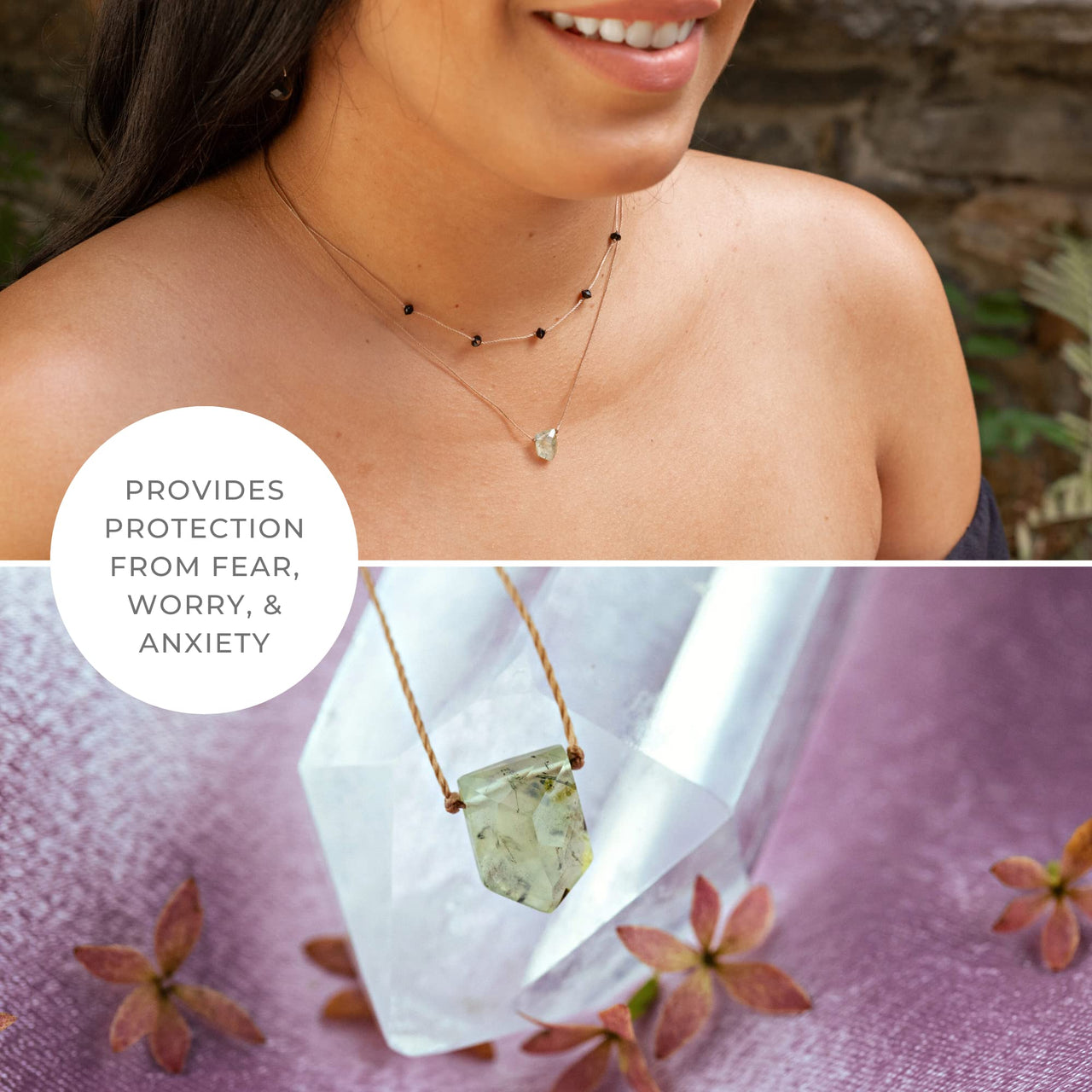 SoulKu Empowering Necklace, Empowering Jewelry With Healing Crystal, Inspirational Necklace For Strong Women, Mom & Sister, 16" Cord with 2" Sterling Silver Extender (Prehnite) Prehnite