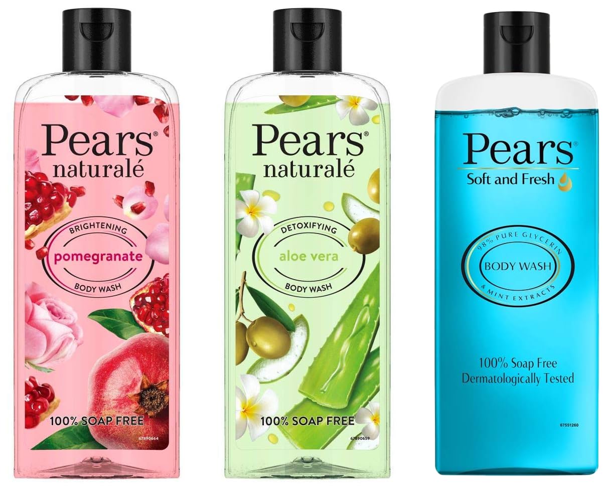 Pears Naturale Detoxifying Aloevera Bodywash, 250 ml-Pears Naturale Brightening Pomegranate Bodywash, 250 ml-Pears Soft and Fresh Shower Gel, 250ml