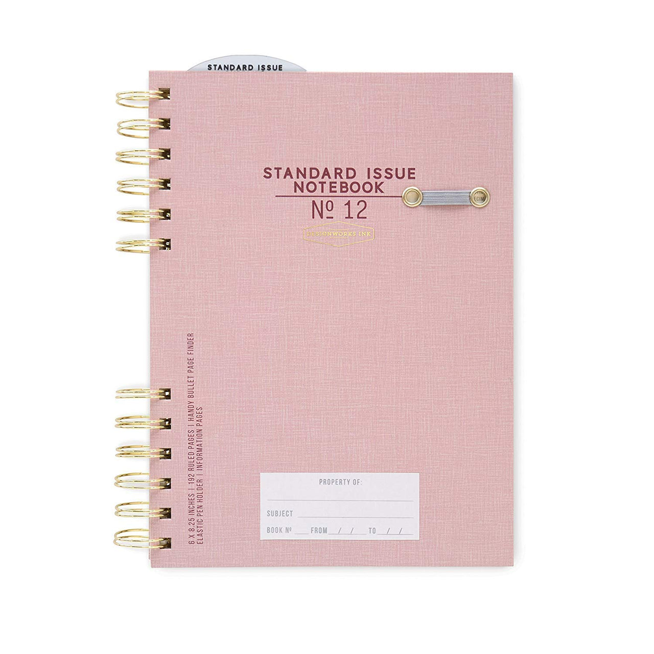 Designworks Ink Standard Issue No. 12 Dusty Pink Undated Planner Notebook Journal with Lined Pages, Elastic Pen Holder, and Durable Spiral Binding for Work, Writing, Journaling - 6" x 8.25"