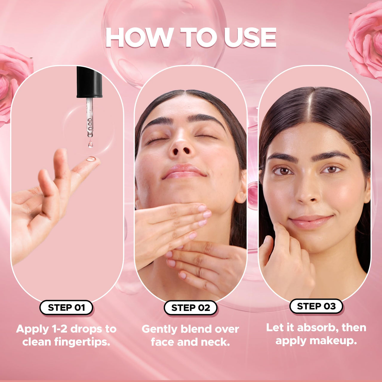 Hilary Rhoda Smooth Blur Primer Serum | Pore Minimising Serum for Face | Moisture-Locking | Infused with Niacinamide | Ultra-hydrating & Nourishes Skin | 30ml (Rose - Shade 01)