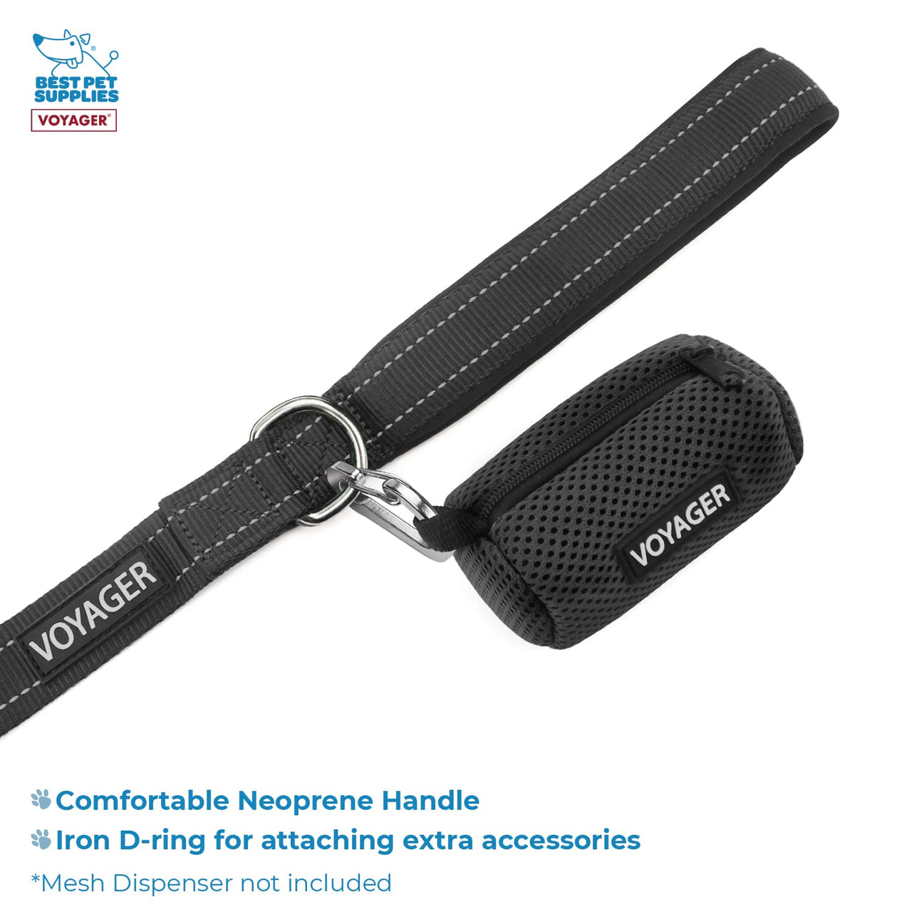 Voyager Step-in Lock Dog Harness w Reflective Dog Leash Combo Set with Neoprene Handle 5ft - Supports Small, Medium and Large Breed Puppies/Cats by Best Pet Supplies - Black, S Harness Leash Set (Black) S (Chest: 15 - 18")