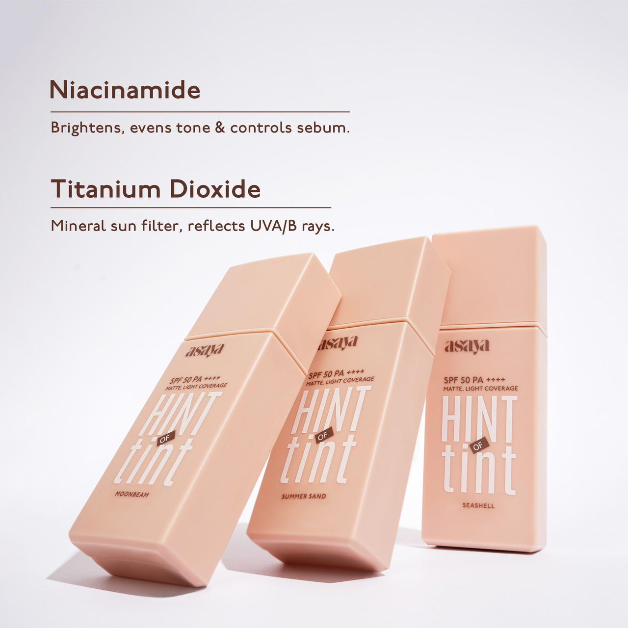 Asaya under one sun hint of tint tinted sunscreen 50SPF PA++++matte light coverage summer sand 40ml