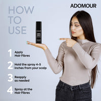 Adomour Thick Fiber Hold Spray 100ml | 2-in-1 Strong Hold Hair Fiber Lock & Setting Spray for Men & Women | Flaxseed, Aloe Vera & Green Tea | Non Greasy, Long Lasting | For All Hair Types & Fibers