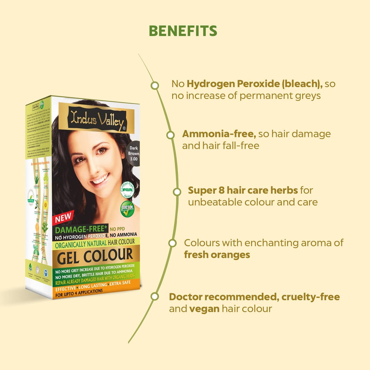 INDUS VALLEY Damage Free Natural Gel Hair Colour for Women | Ammonia & PPD Free Organic Hair Colour with 100% Grey Coverage, Long Lasting Conditioning Hair Color | Dark Brown 3.00 - Pack of 4