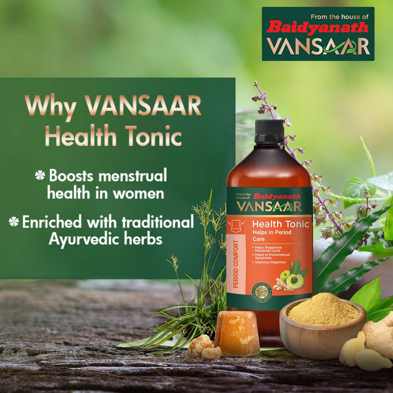 Baidyanath Vansaar Health Tonic for Her - 450ml| Specially crafted Ayurvedic formula for PMS Relief| Relieves period cramp| Long lasting solution for Menstruation Relief