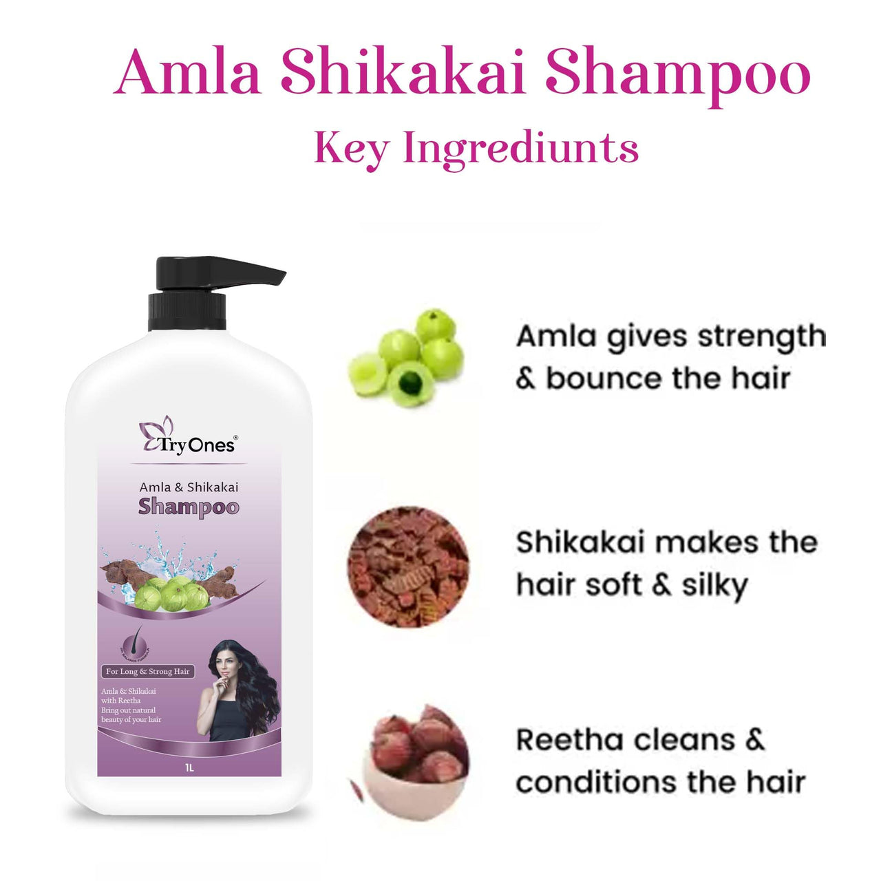 TryOnes Amla Shikakai Shampoo For Thick&Strong Hair,Damage Control,Hair Growth&Hair Fall|For Women&Men(1000 Ml)
