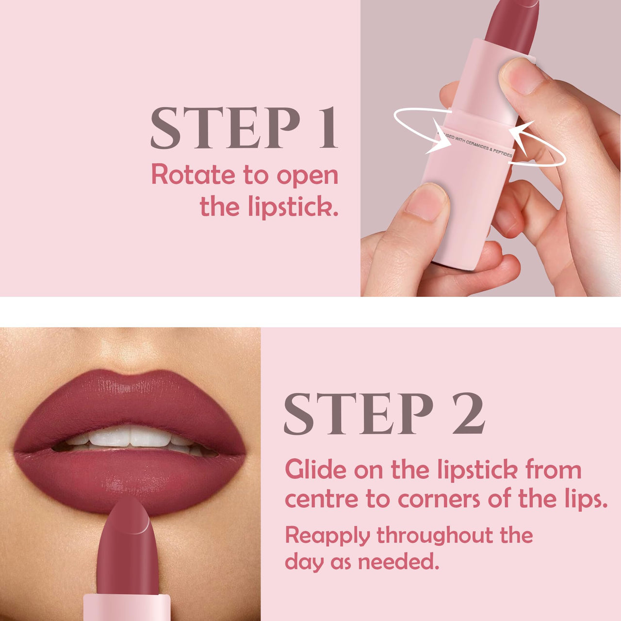 Glamveda Creamy Matte Long Lasting Lipstick with Ceramides & Peptides, Lightweight, 12 Hour Wear, Smudgeproof & Transferproof - Impulsive 304