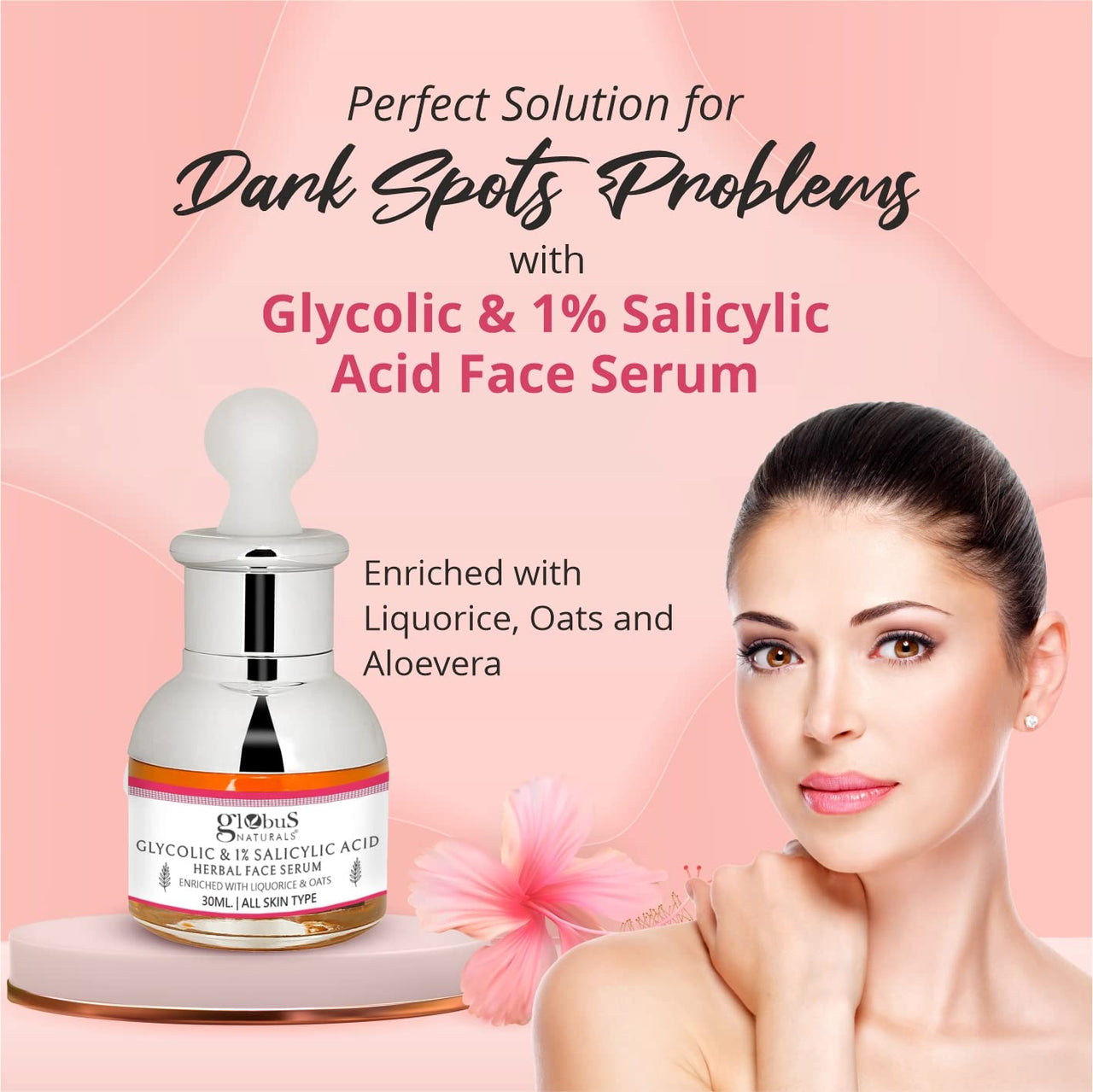 Globus Naturals Glycolic & 1% Salicylic Acid Anti Acne Face Serum, For Oily & Acne Prone Skin, Natural & Ayurvedic Formula, Chemical Free, Cruelty Free, 30 ml, Pack of 2