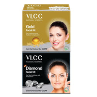 VLCC Gold Facial Kit & VLCC Diamond Facial Kit - 60g Each (Pack of 2) | Pamper your Skin for a Luminous Glow | Skin purifying with Parlour Glow | With Gold Bhasma, Colloidal Diamond & Aloe Vera