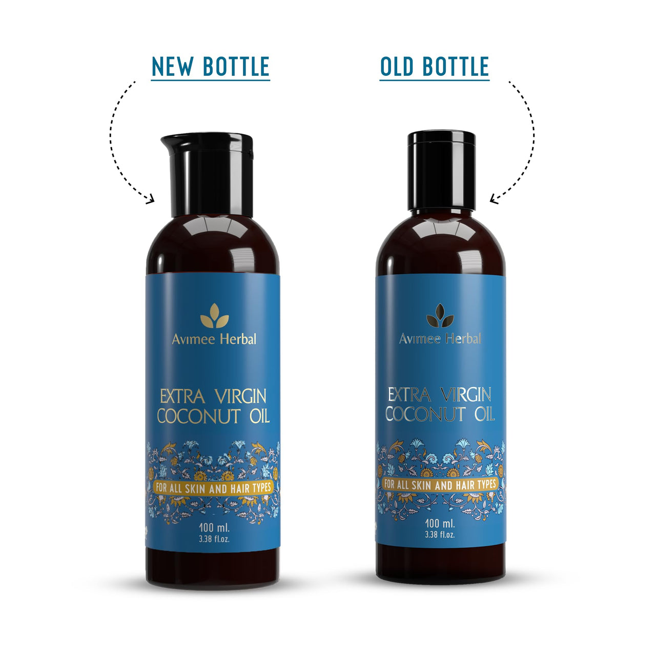 Avimee Herbal Cold Pressed Extra Virgin Coconut Oil | For Deeply Moisturized Skin & Hair | Enriched With Vitamin E | Mineral Oil Free | 100 ml