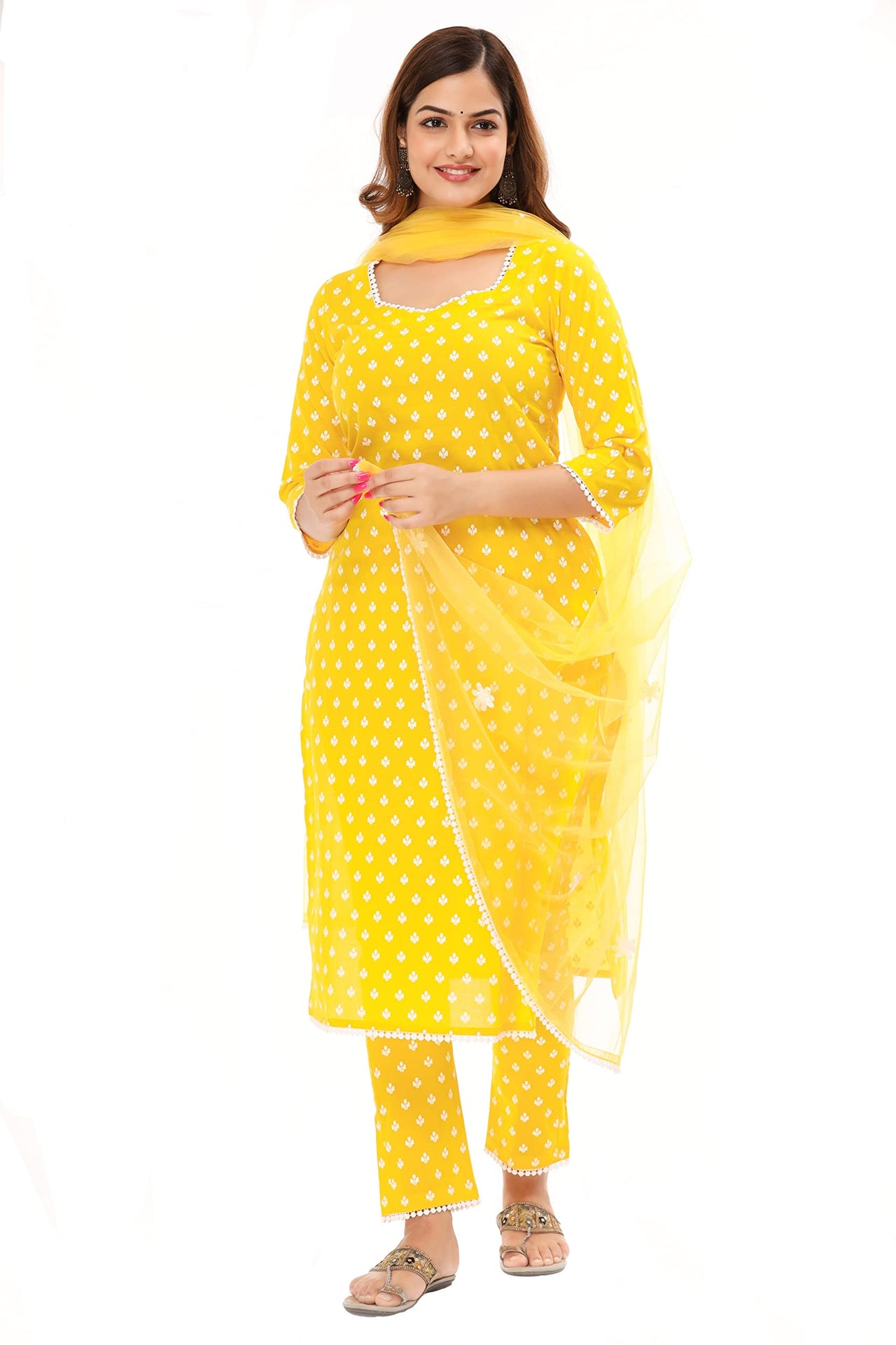 miss fame Women's  Cotton Straight Kurta with Pant and Dupatta