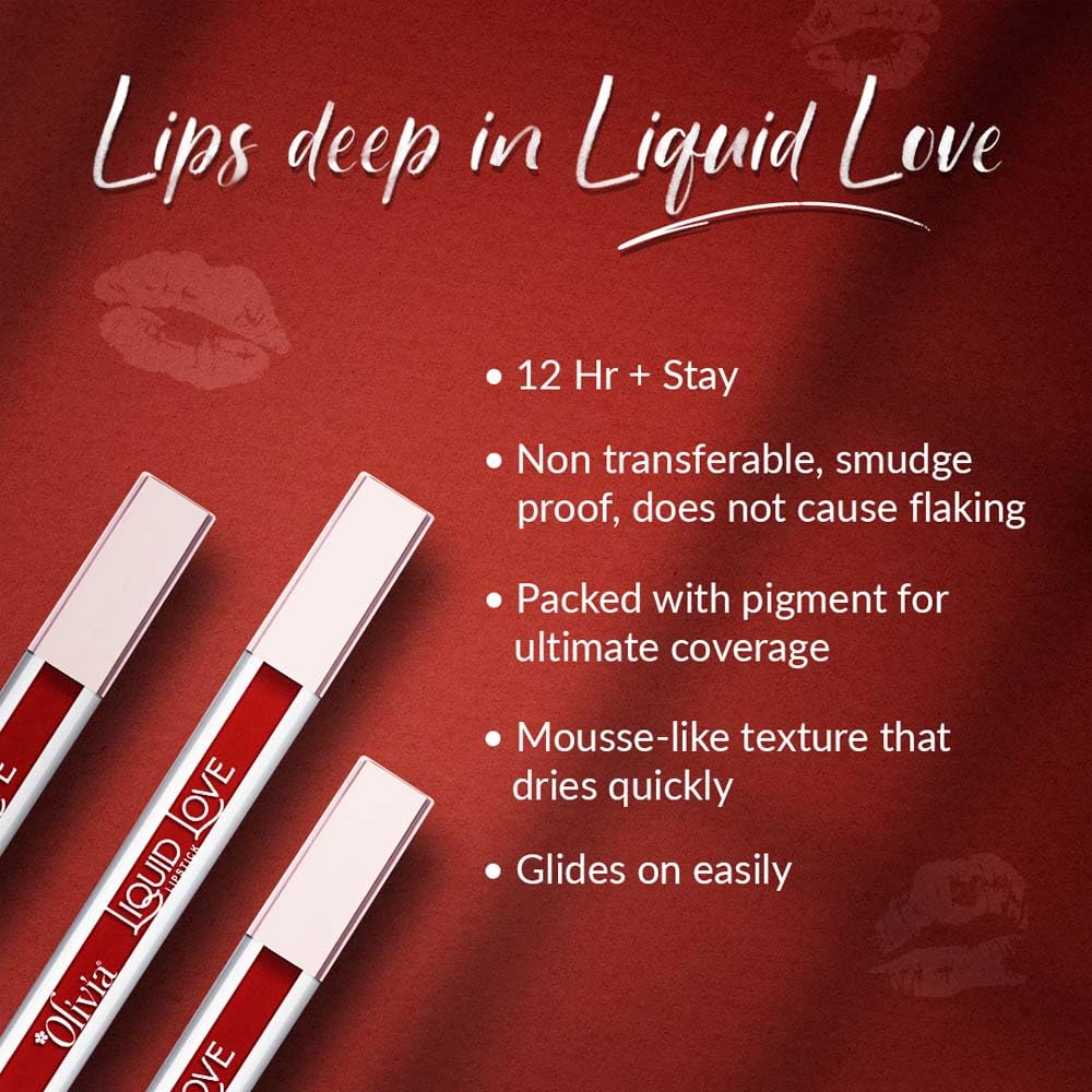 Oliva Liquid Lipstick, 12HR Long-lasting Matte Lipstick, Non Transfer, High Coverage, Water & Smudge Proof, Light Weight & Cruelty-Free - 2ml (Rebel Red 5)