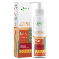 Lass Natural UV Shield Hydro Gel Sunscreen SPF 50+ PA+++ | Aqua Gel Sunscreen for Dry, Normal & Sensitive Skin | Broad Spectrum Protection | No White Cast | For Men & Women | 100gm