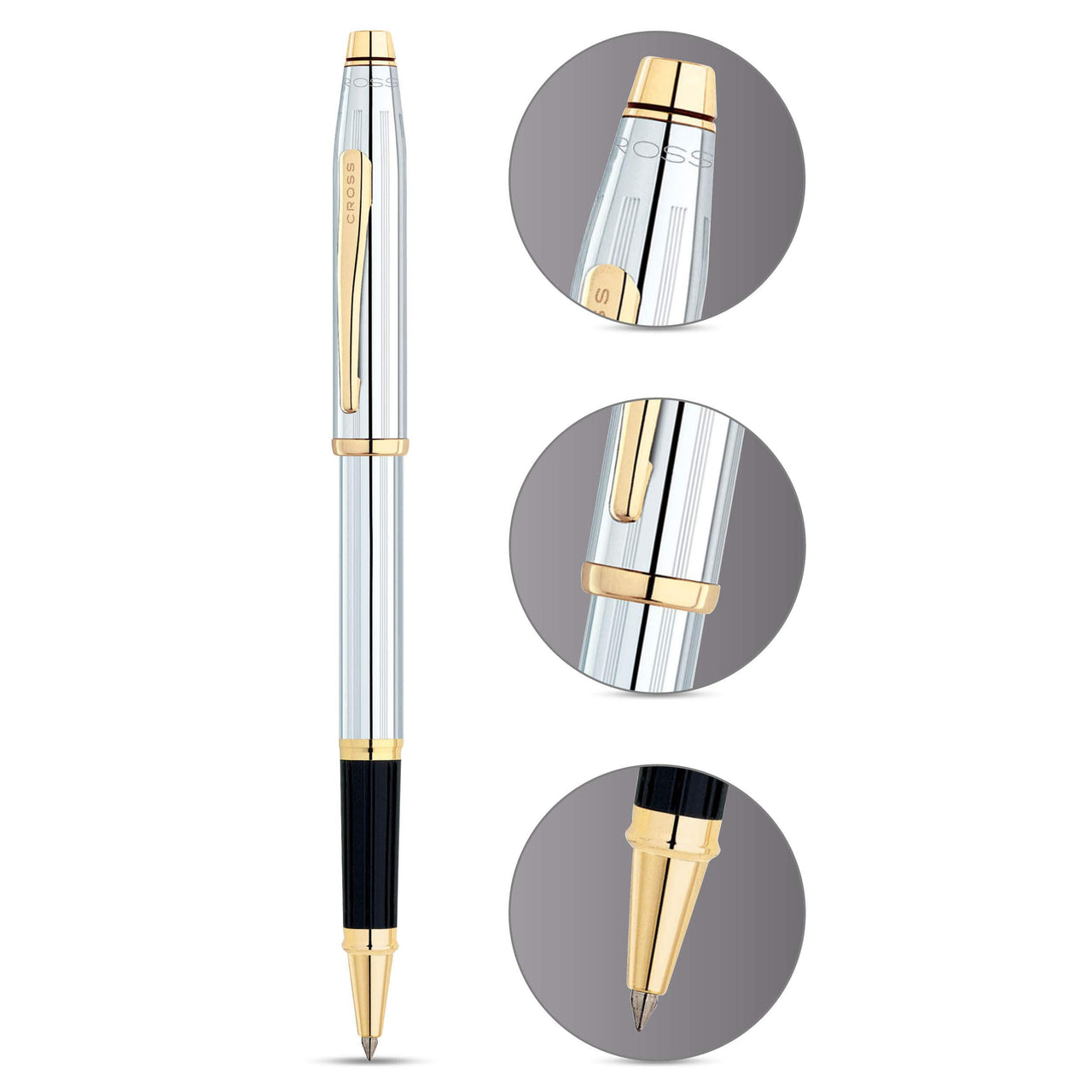 Cross Century II Refillable Gel Ink Rollerball Pen, Medium Rollerball, Includes Luxury Gift Box - Medalist Chrome