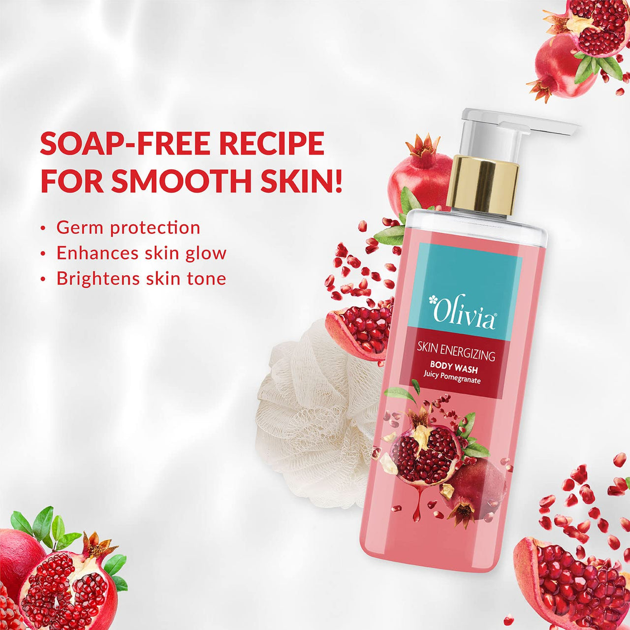 Olivia Body Wash, Skin Energizing Shower Gel With Juicy Pomegranate 250Ml - Free From Paraben, Silicone, Harmful Chemicals