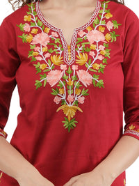 QAZMI Women's  Cotton Straight Embroidered Kurti Black L