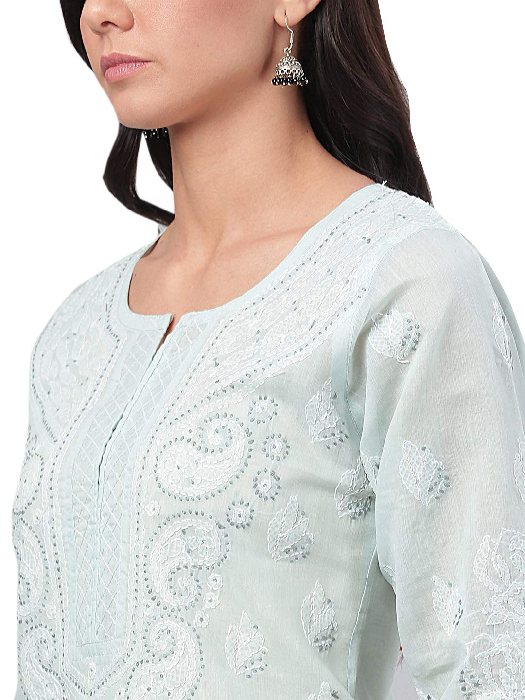 Ada Hand Embroidered Lucknowi Chikankari Straight Cotton Kurti Kurta for Women A220999 White 2XL