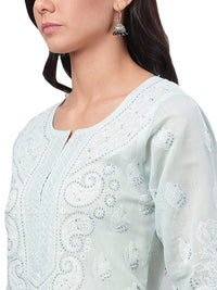 Ada Hand Embroidered Lucknowi Chikankari Straight Cotton Kurti Kurta for Women A220999 White 2XL