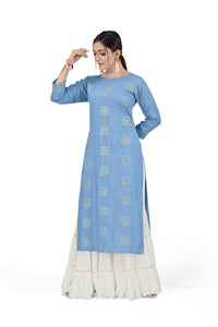 Fashion Dream Women Viscose Rayon Sequence Embroidered Straight Kurti