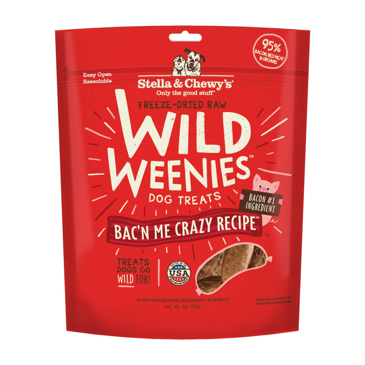 Stella & Chewy's  Freeze-Dried Raw Wild Weenies Dog Treats – All-Natural, Protein Rich, Grain Free Dog & Puppy Treat – Great for Training & Rewarding – Bac’n Me Crazy Recipe – 3 oz Bag Bacon 3 Ounce (Pack of 1)