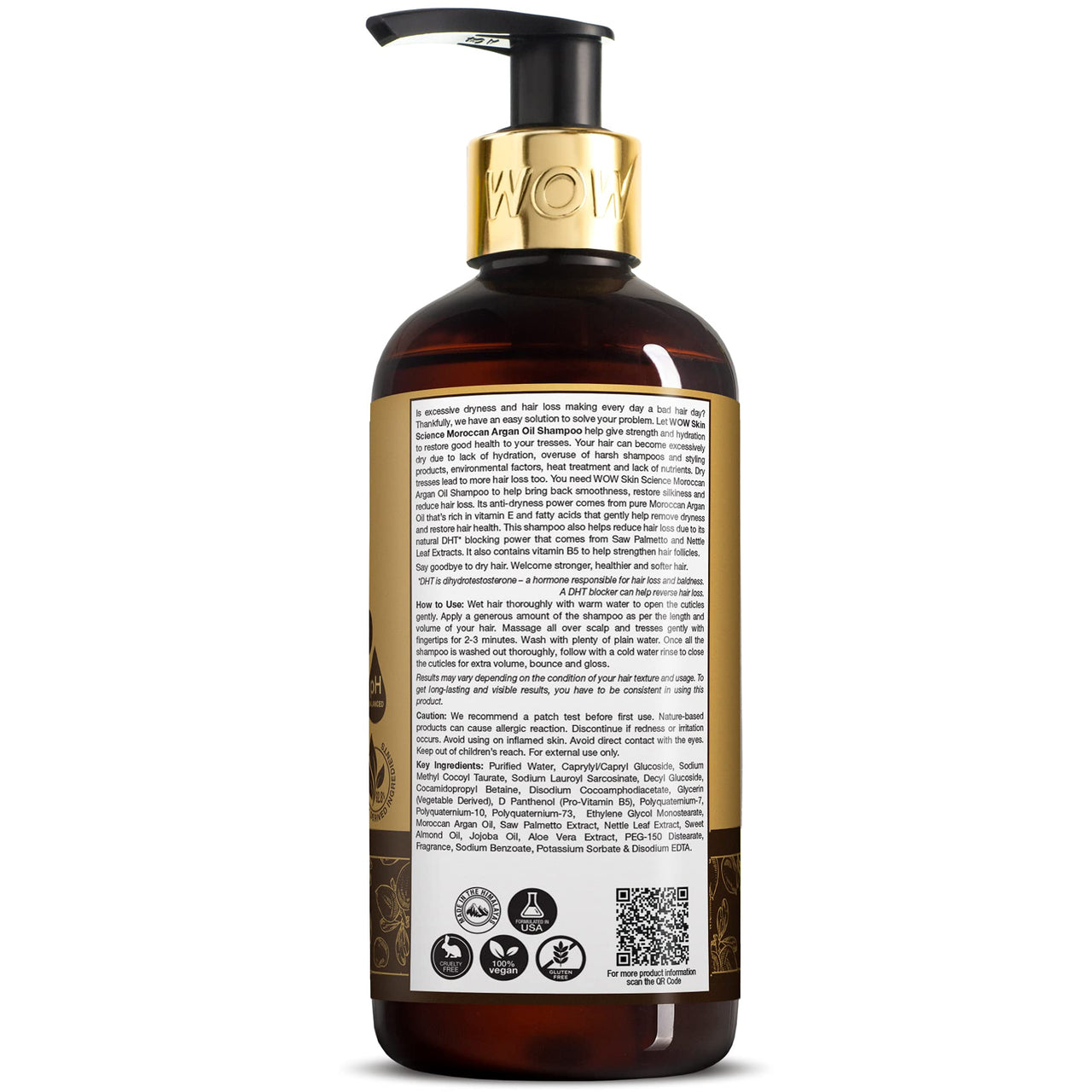 WOW Skin Science Moroccan Argan Oil Shampoo For Dry Hair/Dandruff/Hair Loss/Hair Growth/Frizzy Hair - 300 ml