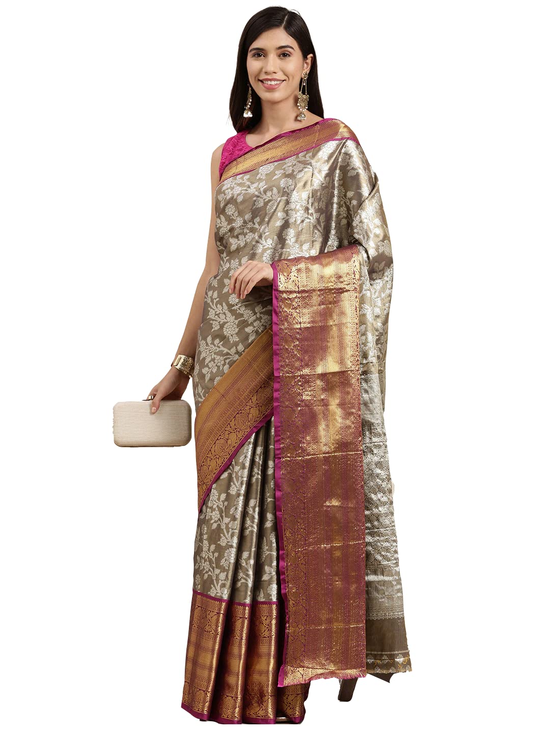 Pandadi Saree Women's  Arasi Soft Tissue Banarasi Silk Dharmavaram Pattu Saree With Unstiched Blouse Piece