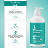 BAKE 5% Glycolic & Lactic Acid Body Lotion SPF 30 PA+++ for Dark Spots Body Acne | Dead Skin Removal & Uneven Skin Tone | 5% AHA Maxiimum Exfoliation | 200ml