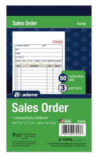 Adams Sales Order Book, 3-Part, Carbonless, 4-3/16