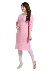 QUEEN SHIELD Women's  Knee Length Rayon Chikan-Kari KurtaKurti (QS_6631)
