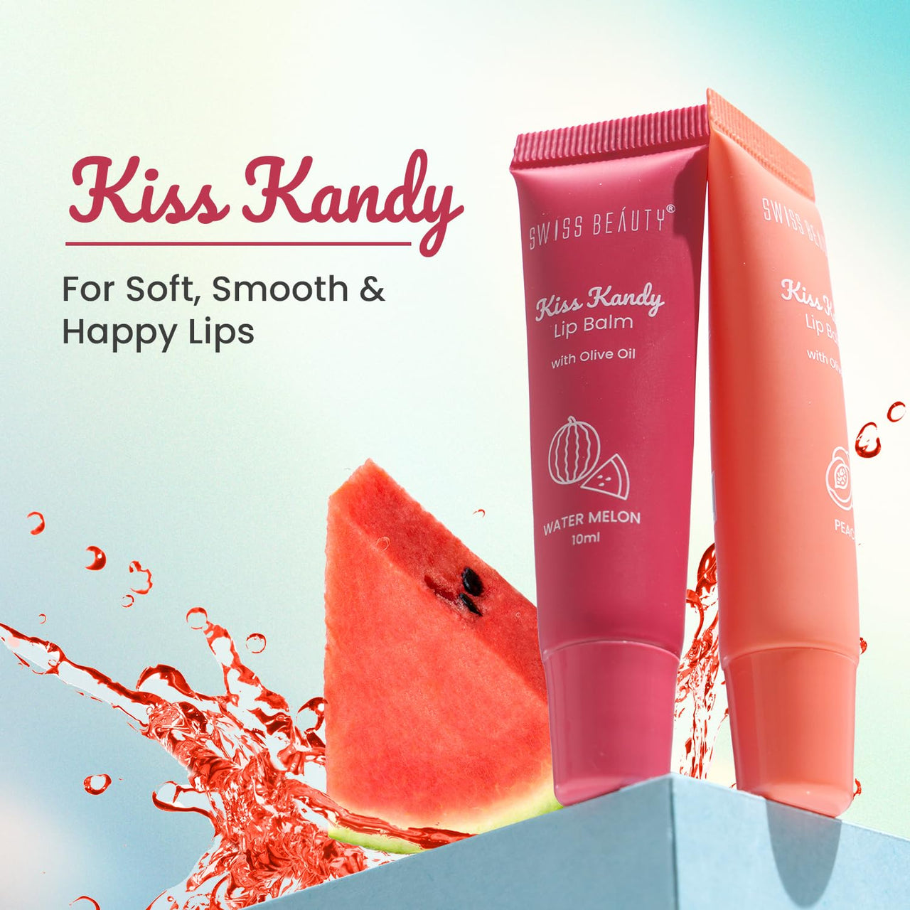 Swiss Beauty Kiss Kandy Lip Balm with Olive Oil | Moisturising | Non-Sticky | Soft & Smooth Lips | Shade - Peach, 10ml