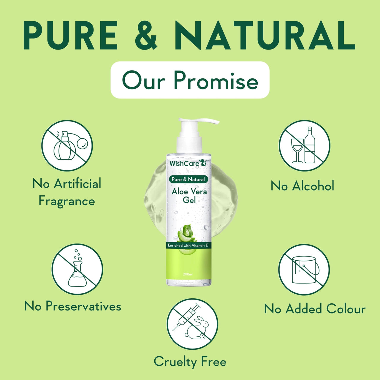 WishCare Pure & Natural Aloe Vera Gel - Multipurpose Beauty Gel for Skin and Hair, 200 ml