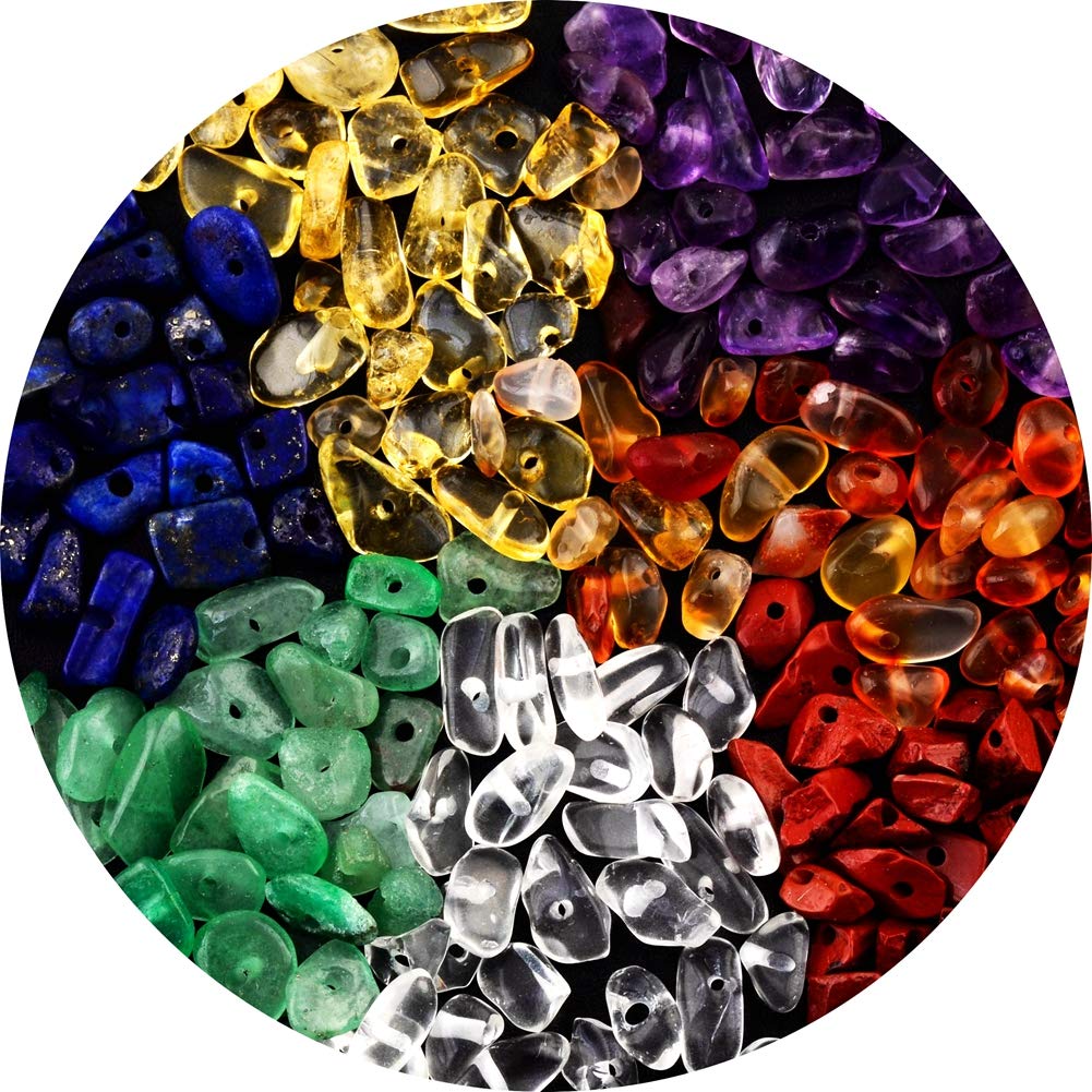 7 Chakra Natural Chip Stone Beads 5-8mm About 400 Pieces Irregular Gemstones Healing Crystal Loose Rocks Bead Hole Drilled DIY for Bracelet Jewelry Making Crafting (5-8mm, 7 Chakra Color Mix)