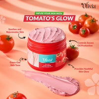 Olivia De Tan Clay Mask with Tomato Juice | Tan Removal Face Mask for All Skin Types | Provides Deep Cleansing, Removes Blackheads & Improves Skin Texture | Detan Pack for Smooth Radiant Skin | 100g