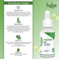 BAKE 2% Salicylic Acid Face Serum for Active Acne, Blackheads & Whiteheads with Niacinamide | Fades Acne Marks, Controls Sebum Production | For Women & Men | 30ml