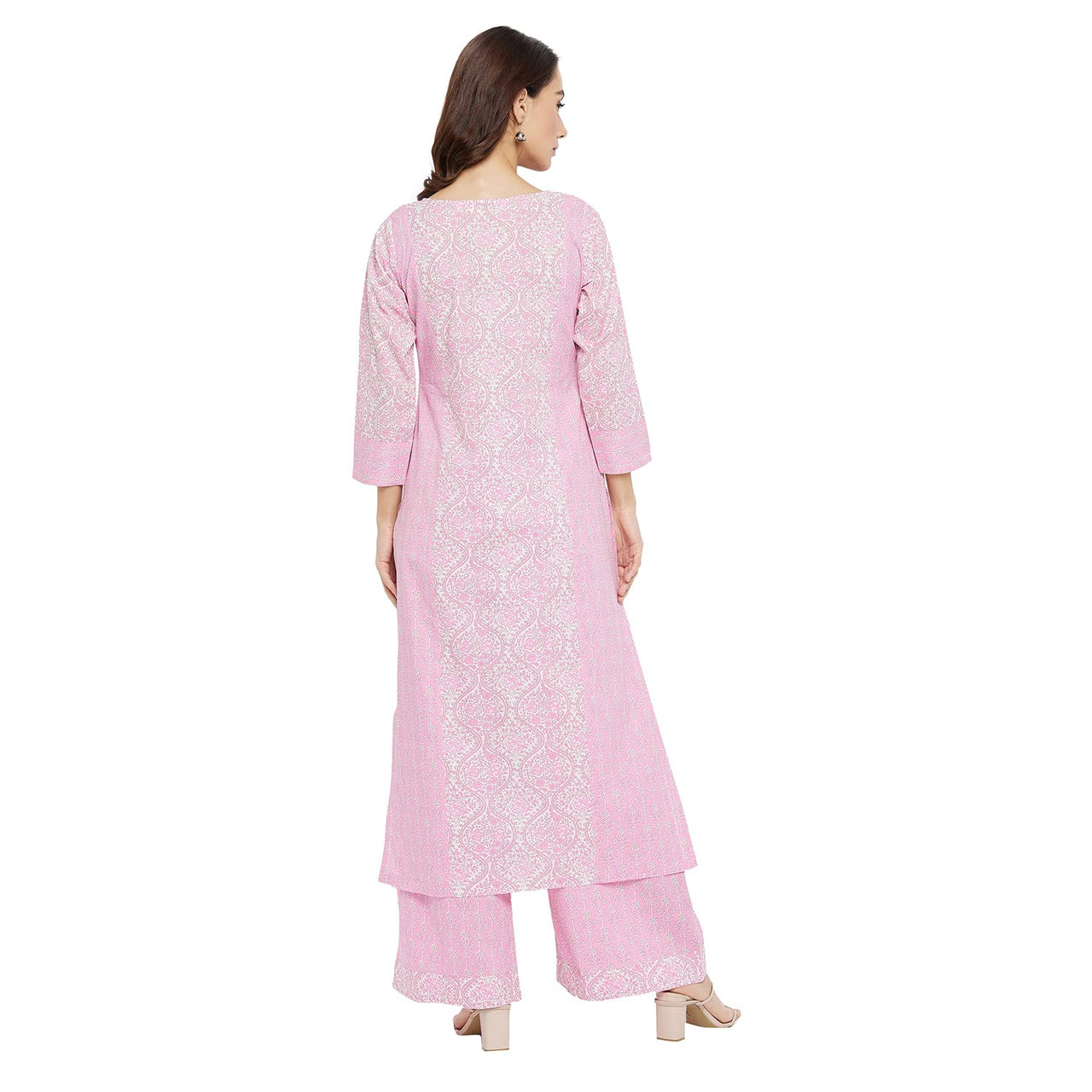 Tissu Women's  Cotton Pink & White Floral Printed Kurta with Palazzo L