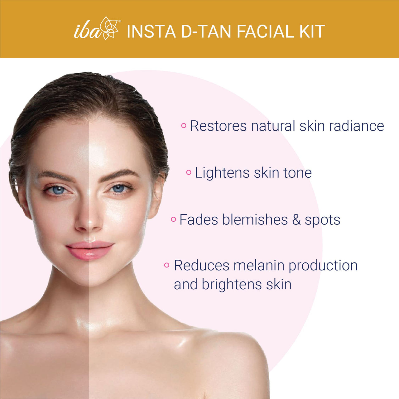 Iba Insta D-Tan Facial Kit (6 Steps Single Use) | For Tan Removal and Glow | 6 Steps Single Use Kit | Salone Like Results | Halal Certified & Vegan Makeup